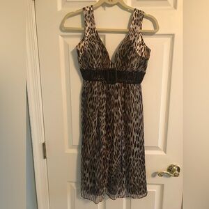 Leopard Print Sleeveless Dress with Belt